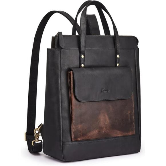 S-ZONE Genuine Leather Backpack Purse for Women Men Vintage Rucksack Handbag main image 4